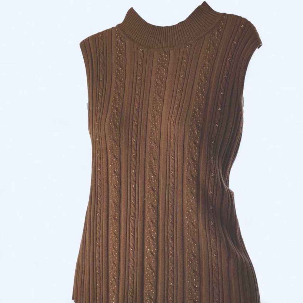 Sleeveless Ribbed beaded Brown Top Requirements XL